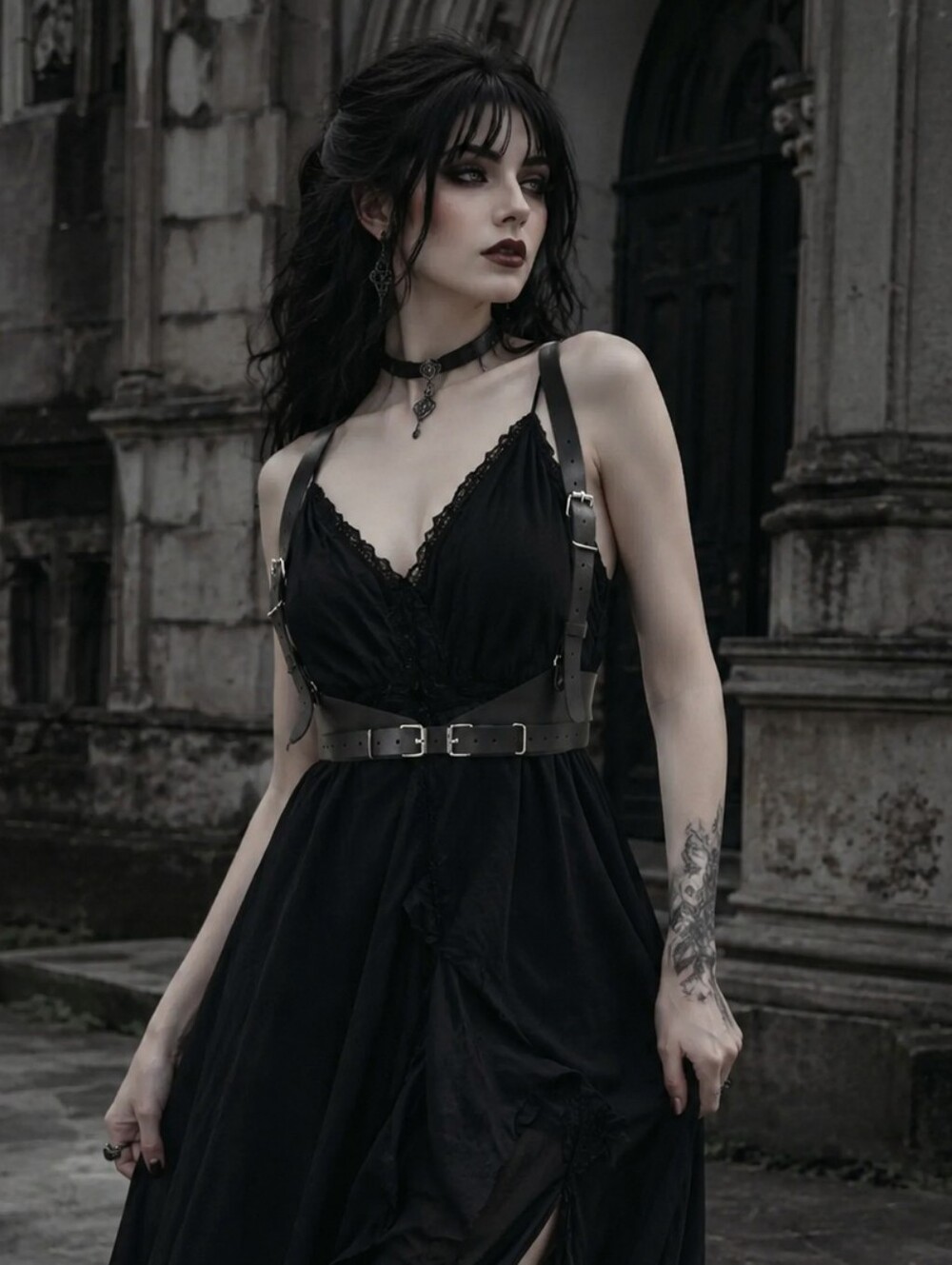 NEW Faux Leather Black Gothic Harness Belt